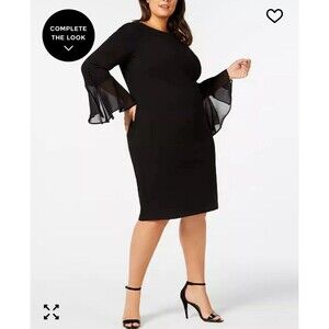 Calvin Klein Illusion Bell-Sleeve Dress size 20W Black Career Minimalist NWT